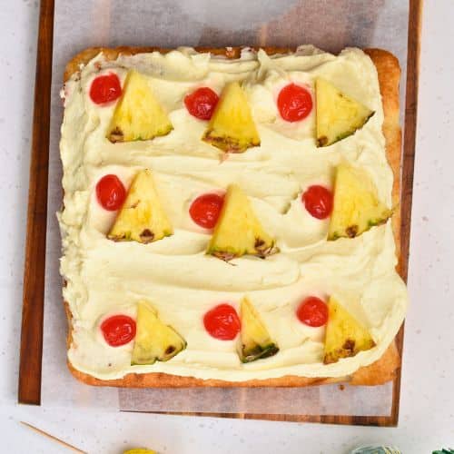 Pineapple Coconut Cake fully decorated