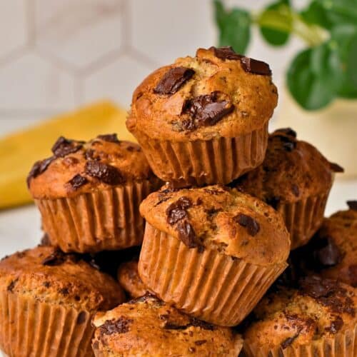 Banana Bread Chocolate Chip Muffins (1-Bowl, No Eggs, No Dairy)