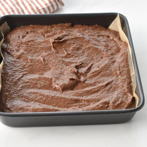 Date Chocolate Cake in a pan ready to bake.