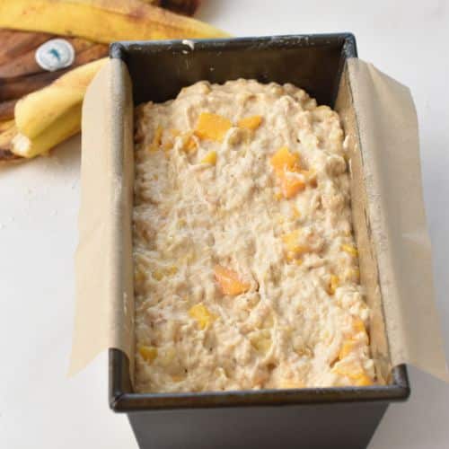 Peach Banana Bread ready to bake.