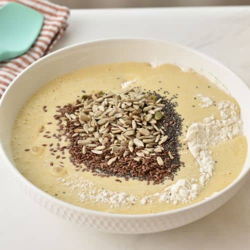 Protein Bagel ingredients in a mixing bowl,.