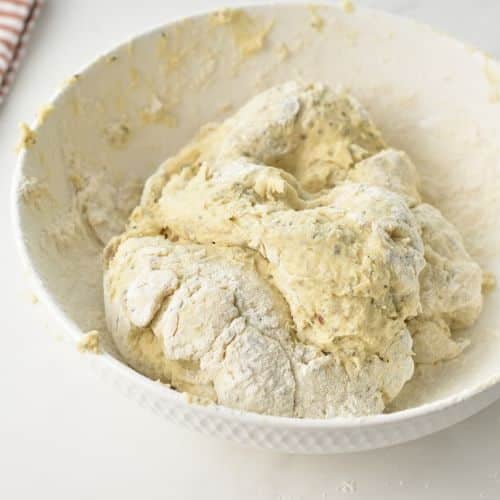 Protein Bagel dough in a bowl.