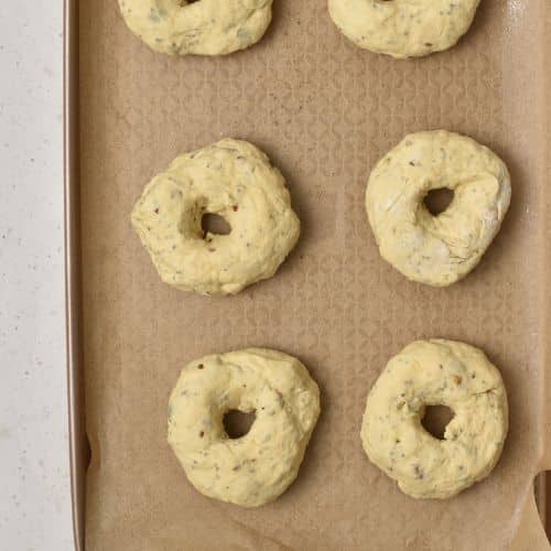 Protein Bagels on a baking tray.