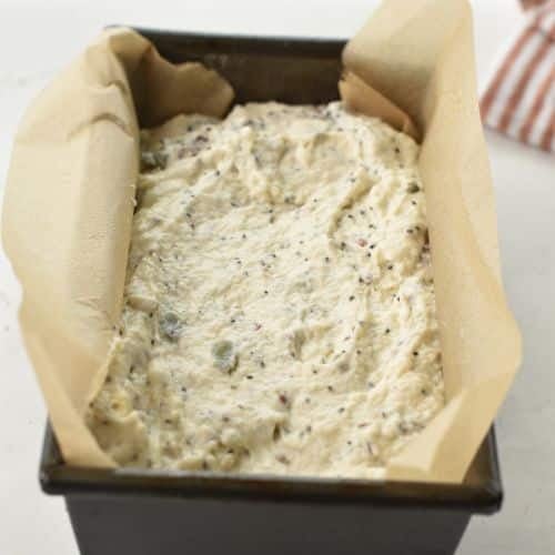 Yogurt Bread dough in a loaf pan.