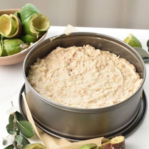 Feijoa cake ready to bake.