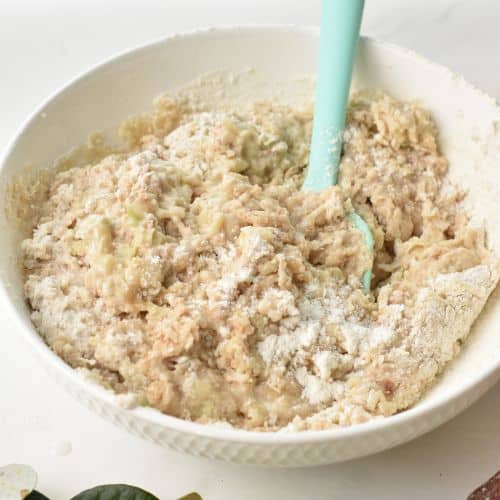Mixing Feijoa cake batter.