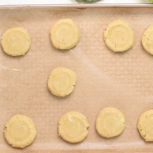 Key Lime Cookies ready to bake on a cookie sheet.