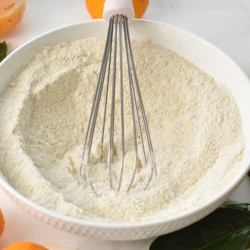 Dry Mandarin Muffins ingredients in a bowl.