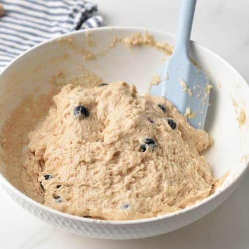 Peach Blueberry Cake batter in a bowl.