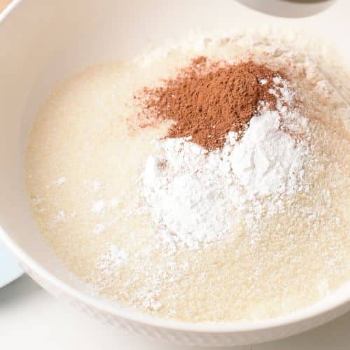 Dry Peach Coffee Cake batter ingredient in a bowl.