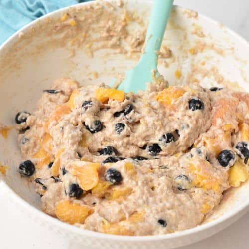 Peach Fritter batter in a bowl.