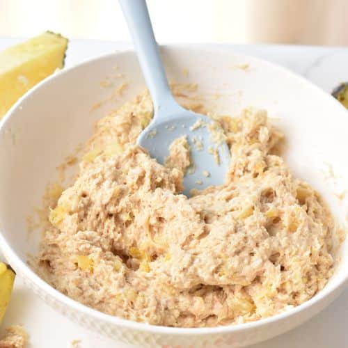 Mixing Pineapple Banana Bread batter.