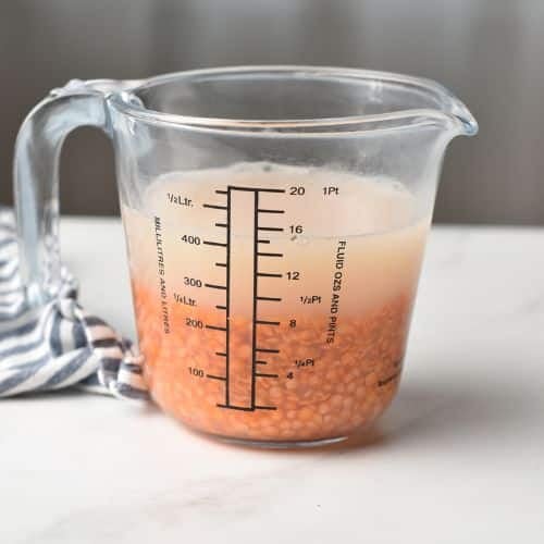 Lentils soaking in water.