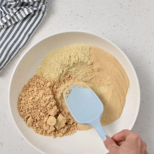 Mixing Protein Powder Cookie Dough ingredients in a bowl