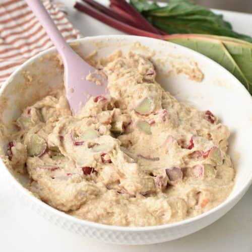 Rhubarb Cake dough in a bowl.
