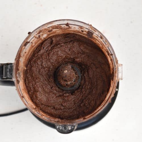 Almond Flour Chocolate Cake batter in a food processor.