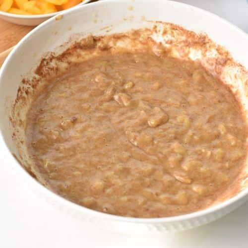 Mashed bananas with maple syrup and almond butter.