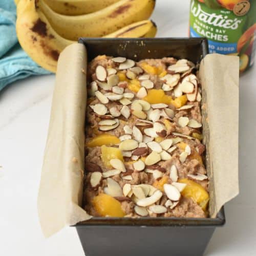 Almond Flour Peach Banana Bread ready to bake.