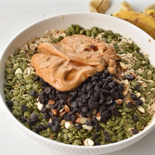 Healthy Breakfast Bar ingredients in a bowl.