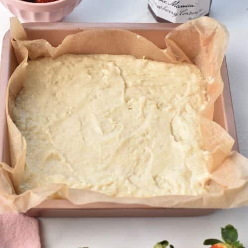 Pour the batter into a large square pan.