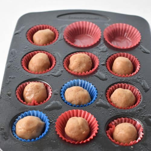 Almond Flour Donut Holes in a baking pan.