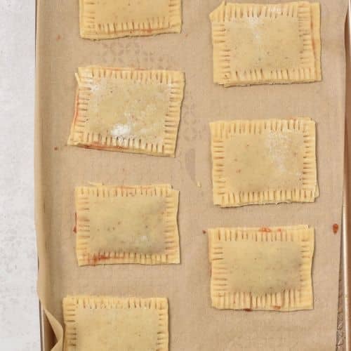 Healthy Pop Tarts ready to bake on a baking sheet.