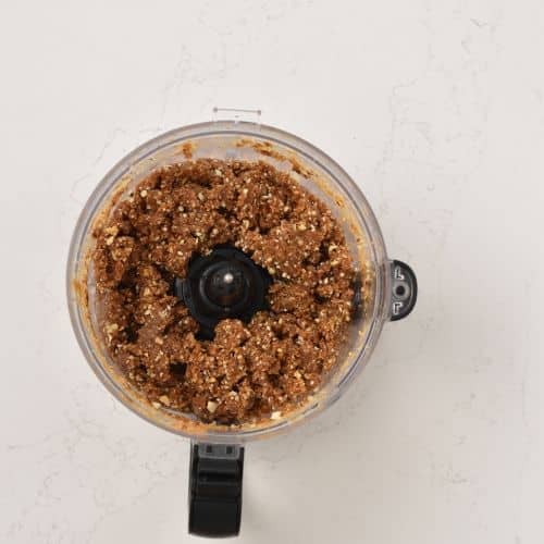 Peanut Butter Date Cookie batter in a food processor