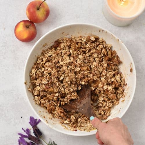 Apple Granola mixture in a bowl.