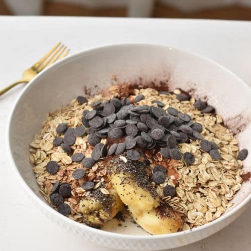 Chocolate Oatmeal Cookie ingredients in a bowl.