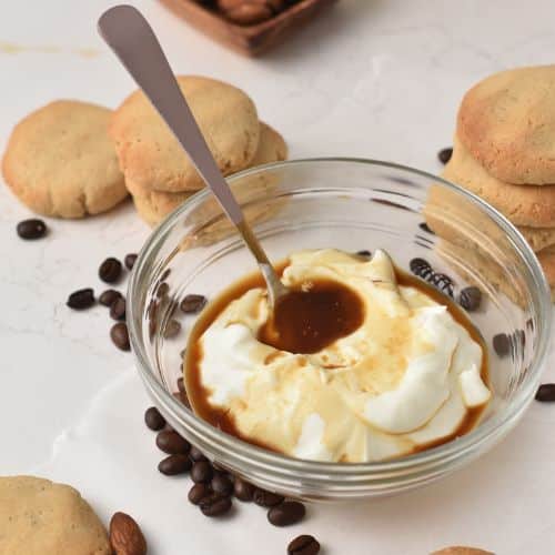 Mixing the topping ingredients.